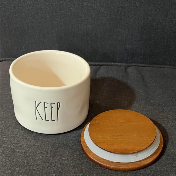 Rae Dunn Artisan Collection Ceramic container with Wood Lid “Keep” by Magenta - Picture 3 of 3